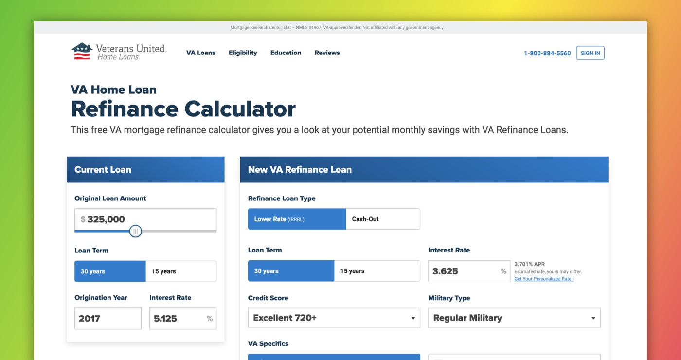 Refinance calculator screenshot