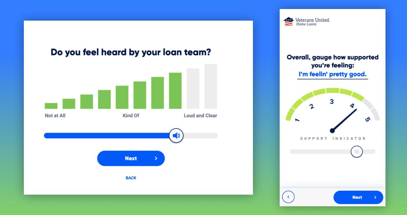 A volume slider Likert scale and an analog feeling gauge Likert scale screenshot